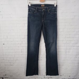 Mother The Runaway Jaded Wash Size 26 Dark Boot Cut Raw Hem Designer Stretch